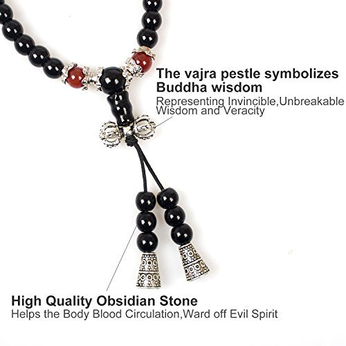 6mm 108 Mala Beads Bracelet Meditation Necklace Obsidian Beaded Prayer Buddhist Healing Stone Tiger Eye Jewelry - color: Obsidian-Red Agate