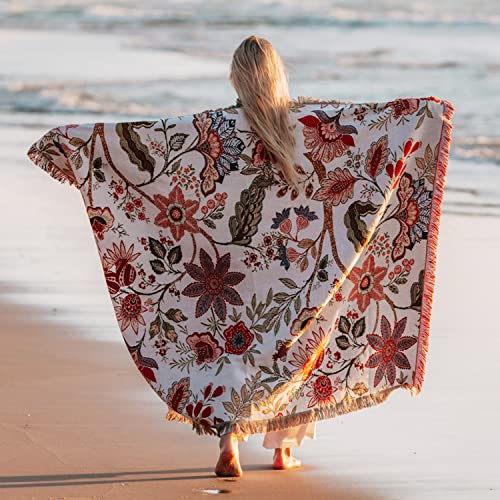 Hopstar Floral Throw Blanket Outdoor Blankets and Throws Boho Western Decor Cotton Woven Couch Cover Blanket for Sofa Living Room Beach Travel 51"x63" (Flower) - color: Flower, size: 51"x63"