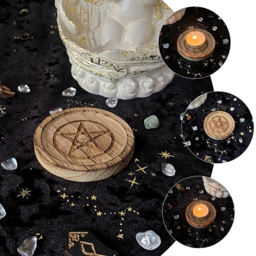 HOMSFOU Wooden Pentacle Altar Plate Candle Holder Tealight Candlestick for Home Decor Parties and Spiritual Use Elegant Centerpiece for Tables Gardens and Celebrations