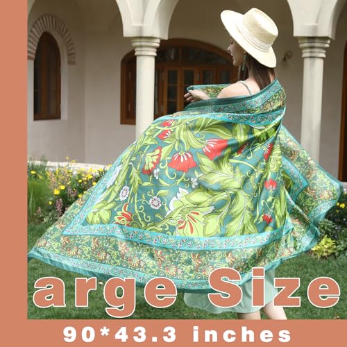 100% Mulberry Extra Large Silk Pashmina Scarf Shawls And Wraps For Women Evening Dress Summer Travel Floral Blanket - color: Emerald Bloom Harmony