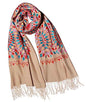 Urban CoCo Women's Embroidered Oversize Tassel Shawl Scarf Wraps for Women - color: Camel