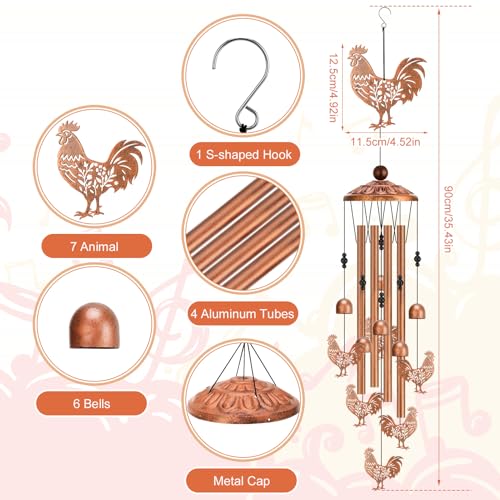 Chicken Wind Chimes for Outside Metal Windchimes Rooster Gifts for Women Men Garden Decor for Patio Yard Memorial
