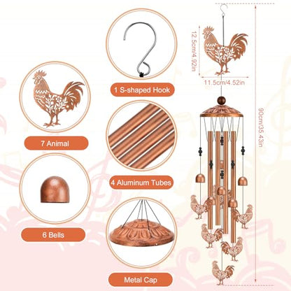 Chicken Wind Chimes for Outside Metal Windchimes Rooster Gifts for Women Men Garden Decor for Patio Yard Memorial