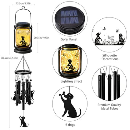 2 Pack Solar Dog Wind Chimes for Outside, Birthday Mother' s Day Gifts for Mom Women Grandma,Solar Dog Wind Chime Light Hanging Wind Chimes Outdoor,IP65 Waterproof, Yard Garden Terrace - size: 2 pack- Dog jar wind chime