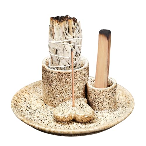 Multi-Use Meditation Tray, Ash Catcher Ceramic Incense Burner Holder for Palo Santo, Sage Sticks & Candles, Easy-Clean Design for Meditation Rooms, Yoga Studios & Home Altars (Brown_01) - color: Brown_01
