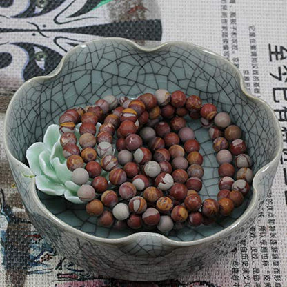 Keleny Gem Semi Precious Gemstones 8mm Natural Quartzite Stone Round Beads Crystal Stretch Bracelet 7 Inch Unisex - color: Matt Red Noreena Jasper