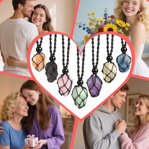 Natural unprocessed crystal raw stone hand woven rope adjustable necklace pendant for both men and women - color: A-Tourmaline