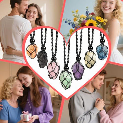 Natural unprocessed crystal raw stone hand woven rope adjustable necklace pendant for both men and women - color: A-Clear Quartz