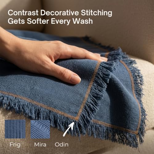 Odin Waffle Throw Blanket with Tassels, 50x66 Inch, 100% Turkish Cotton, Oeko-TEX Certified, Breathable Lightweight Throw for Couch, Sofa & Bed, Made in Turkey, Denim - color: Denim