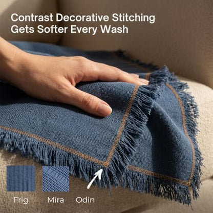 Odin Waffle Throw Blanket with Tassels, 50x66 Inch, 100% Turkish Cotton, Oeko-TEX Certified, Breathable Lightweight Throw for Couch, Sofa & Bed, Made in Turkey, Denim - color: Denim