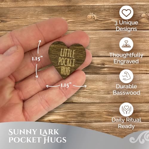 Positive Wooden Pocket Hugs Cutouts | 100 Laser Engraved Wood Hearts with Positive Pocket Hug Messages | Family Keepsake and Rememberance Gift - style: Little Pocket Hugs Chip