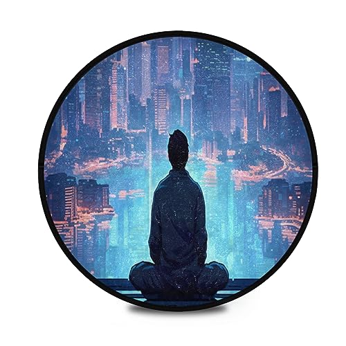 Premium 3ft Round Area Rug Meditating Figure Design Rug Soft Non-Slip Ideal for Kitchen Living Room Bedroom Washable & Durable