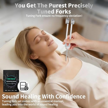 Tuning Fork Kit for Healing - 128Hz, 136.1Hz, 256Hz, 384Hz Weighted & Unweighted Tuning Forks for Chakra Sound Therapy, Meditation, Yoga, Stress Relief & Relaxation - Comes with Pouch, Ideal Gift