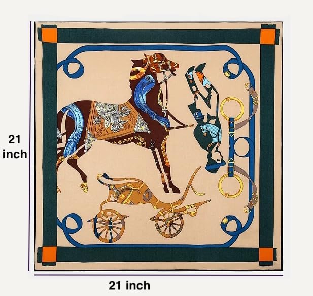 ANDANTINO 100% Mulberry Silk Scarf -21” Lightweight Square Neckerchief – Breathable Digital Printed Scarves with Gift Packed - color: Horse-tawny