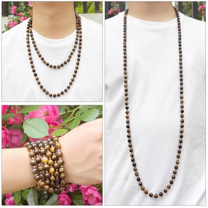 Beaded Necklace Hand Knotted for Woman - color: Tiger Eye