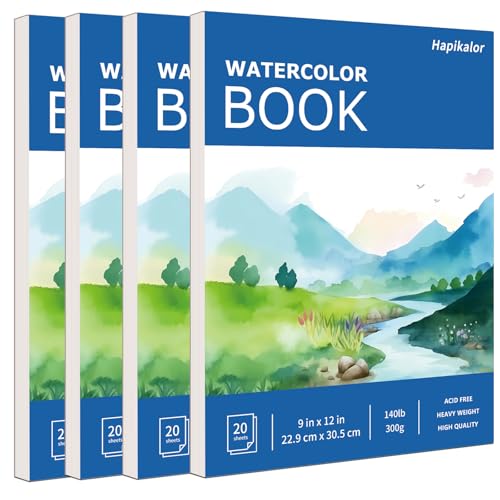 Hapikalor School Supplies for Teens, 4-Pack 9"x12" Watercolor Paper Pad, 140lb/300gsm, Premium Water Color Pad for Paint, Watercolor Pencils, Watercolor Pens, Charcoal, Oil Pastels and Acrylic, Blue - color: Blue, size: 9" x 12"(Pack of 4) Pad