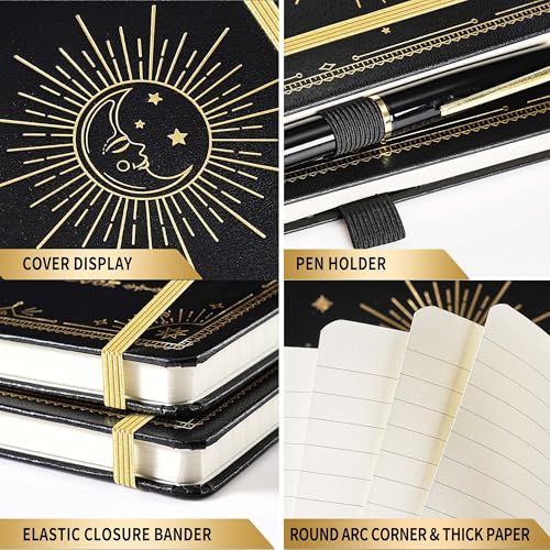 Artfan Ruled Notebook/Journal – Premium Thick Paper Classic Writing Notebook with Pocket + Page Dividers Gifts, Banded, Large, 128 Pages, Hard Cover, Lined (5.3" x 8.26") - Goddess Of the Moon - color: BLACK5