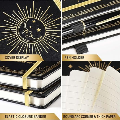 Artfan Ruled Notebook/Journal – Premium Thick Paper Classic Writing Notebook with Pocket + Page Dividers Gifts, Banded, Large, 128 Pages, Hard Cover, Lined (5.3" x 8.26") - Goddess Of the Moon - color: BLACK5