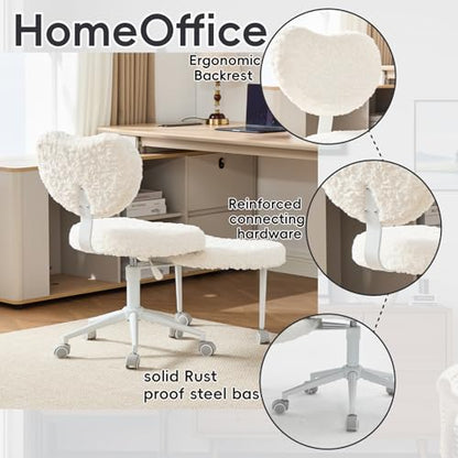 Meditation Chair with Wheels, Ergonomic Criss Cross Chair, Adjustable ADHD Floor Sitting Chair, Swivel Cross Legged Office Chair with High Back, Kneeling Posture Chair, Plush Faux Fur Fabric（Beige） - color: （plush Faux Fur Fabric）beige