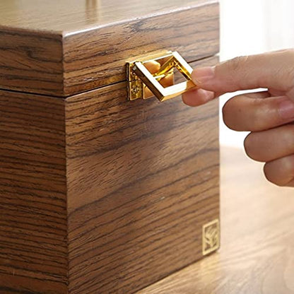 DNCG Storage Bins Large 3-Layer Wooden Jewelry Box Luxurious Earring Necklace Desktop Cosmetic Storage Box with Portable Handle and Safety