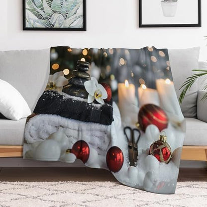 Zens Stones Snowflakes Throw Blanket, Soft Lightweight Cozy Warm Relaxing Spiritual Candle Flannel Blankets for Couch Bed Travel, 30"x40" - color: Zens Stones Snowflakes, size: 30"x40"