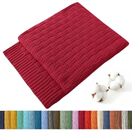 TREELY 100% Cotton Knitted Throw Blanket Couch Cover Blanket(50 x 60 Inches, Red) - color: Red, size: Throw (50 in x 60 in)