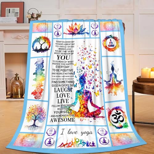 Yoga Blanket Spiritual Meditation Flannel Plush Throw Blanket Cozy Colorful Chakra Decor Fleece Stuff Blanket Gifts for Yogis Lover Girls Boys Kids Adults Women Bed Travel 40"x50" - color: Yoga, size: 40"x50"