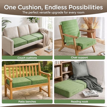 Codi Thick Replacement Couch Cushions 2 Sets, Upholstery Foam with Washable Covers for Sofa Cushion Chair Meditation - 24 × 24 × 5 Inch, High Density Foam, Green - color: Green, size: 24 Inch (Pack of 2)