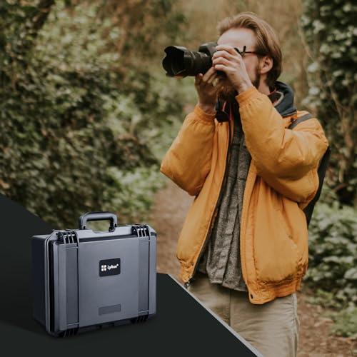 Lykus PVC1 Waterproof Hard Case with Padded Dividers for Cameras, Lenses, Dual DJI Mavic/Air/Mini drones [CASE ONLY] - color: Black PVC1