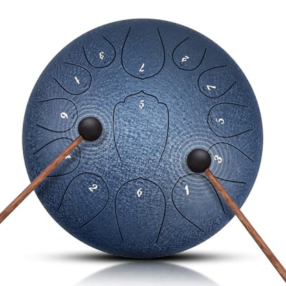 Steel Tongue Drum- 13 Note 12 Inches C-key Tongue Drum Percussion Instruments - Hand Pan Drum with Music Book for Meditation Entertainment Musical Education Concert Mind Healing Yoga