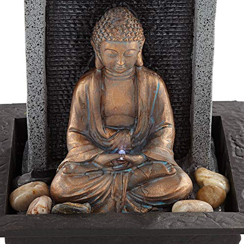 Meditating Buddha 11" High Small Zen Asian Indoor Decor Faux Stone Tabletop Fountain Bubbler Waterfall Water Feature for Desk Relaxation Bedroom Living Room Countertop Inside House - John Timberland