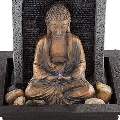 Meditating Buddha 11" High Small Zen Asian Indoor Decor Faux Stone Tabletop Fountain Bubbler Waterfall Water Feature for Desk Relaxation Bedroom Living Room Countertop Inside House - John Timberland