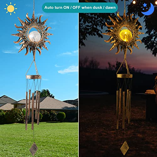 Sun Wind Chimes Solar Retro Windchimes Sympathy Gift, Gentle Chimes, Waterproof Wind-Chimes Outdoor, Outdoor Hanging Decor with Soft Sun Glow, Gifts for Grandma, Mom-Gifts, Memorial WindChimes.