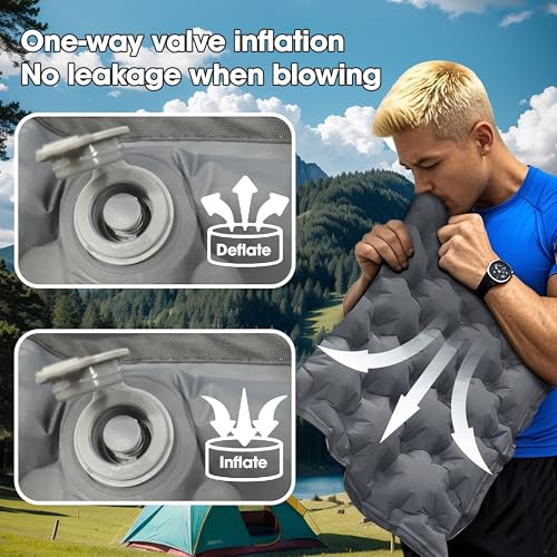 Inflatable Seat Cushion, Lightweight Camping Air Sitting Pad with Repair Cloths (Grey)
