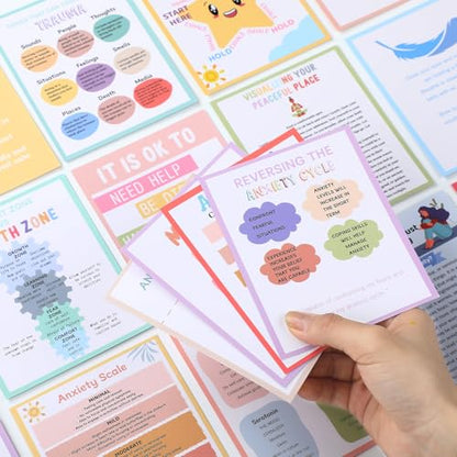 Affrolling 72 Pcs Anxiety Coping Skill Cards 4.7 x 3.7 Inches Social Anxiety Relief & Self Care Flashcard with Color Packaging Box Coping Strategy Therapy Cards for Family University and Office