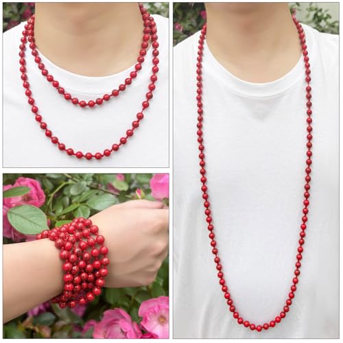 Beaded Necklace Hand Knotted for Woman - color: Red Turquoise