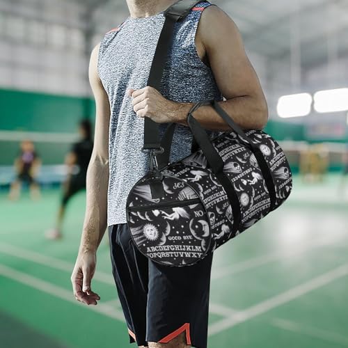 Skull Moon Sun Gothic Witch Board Seamless Black Cylindrical Portable Fitness Bag, Large Capacity Handbag - color: skull moon sun Gothic Witch Board Seamless bl