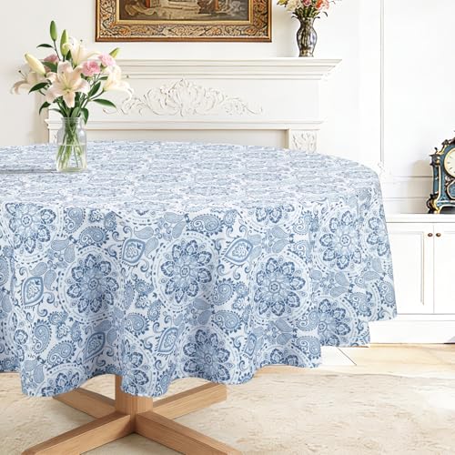Round Table Cloth Savannah Boho Paisley Bandana Washable Polyester Oil-Proof Tablecloth Stain Wrinkle Resistant Table Cover for Party Kitchen Decor Outdoor Picnic, 70 inch Round Blue - color: Paisley, size: 70" (Round)