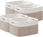 UBBCARE 4 Pack Storage Baskets for Shelves, Baskets for Organizing, Cube Shelf Storage Bin with Handles, Woven Storage Basket, 13"L x 9"W x 7.5"H, White&Light Brown