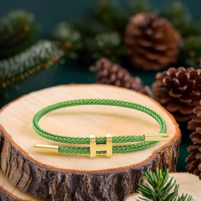 OSIRIDEH2 Bracelet with Adjustable Design Polished H Shape Buckle, Bracelets for Women, 18k Gold-plated Buckle Design Titanium Steel Wire Rope Women's Gift Jewelry - color: green gold