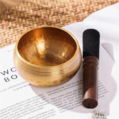 Tibetan Singing Bowl Meditation Set - Traditional Nepalese Bowl with Cushion & Mallet for Mindfulness, Stress Relief, Yoga, Zen Practice - Perfect Spiritual Gift (20cm Diameter) - size: Calibre 17.5cm