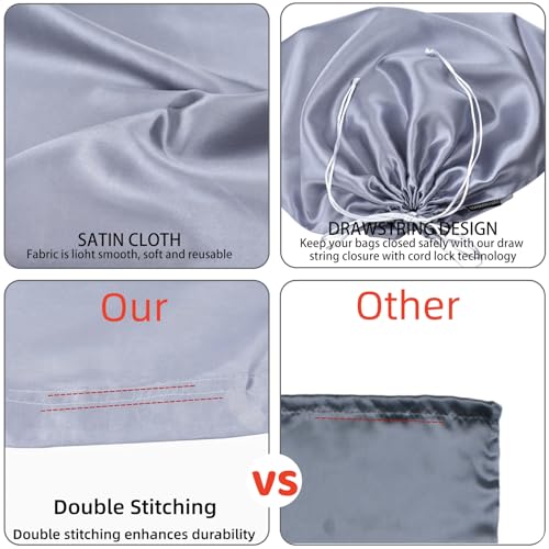 12 Pack Dust Bags for Handbags, Silk Cloth Bag With Drawstring Large Travel Storage Pouch for Handbag Purse Shoes Boots - color: 12 Pack Grey