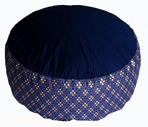 Meditation Cushion Zafu Pillow - Buckwheat and Kapok Fill - Indochine Blue Diamond - color: Indochine Blue Diamond