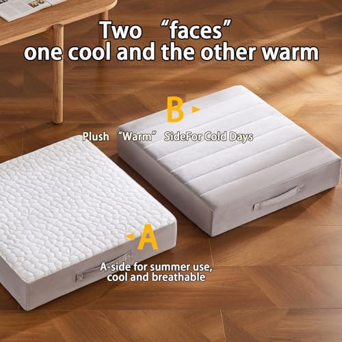 22 inch Floor Pillow for Adults and Kids - Meditation Cushions and Yoga Cushion for Floor Sitting Mattress Reversible (Cool & Warm) - Ideal for Living Room and Outdoor Use (1, Light Gray)