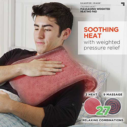 Calming Heat Massaging Vibrations Weighted Heating Pad by Sharper Image | Auto Shut-Off Feature, Gift for Holidays, Women & Men | 3 Heat, 9 Massage, 12” x 24”, 4 lbs - size: 27 Combinations- 12” x 24”, 4 Pound