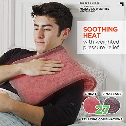 Calming Heat Massaging Vibrations Weighted Heating Pad by Sharper Image | Auto Shut-Off Feature, Gift for Holidays, Women & Men | 3 Heat, 9 Massage, 12” x 24”, 4 lbs - size: 27 Combinations- 12” x 24”, 4 Pound
