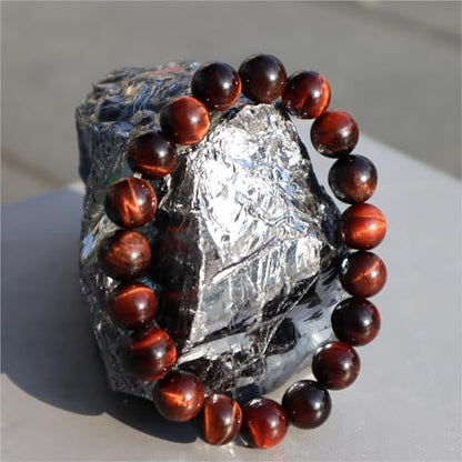 Natural Handmade Healing Chakra Bracelet - color: 10mm-Red Tiger Eye-FOR 7-8 INCH WRIST