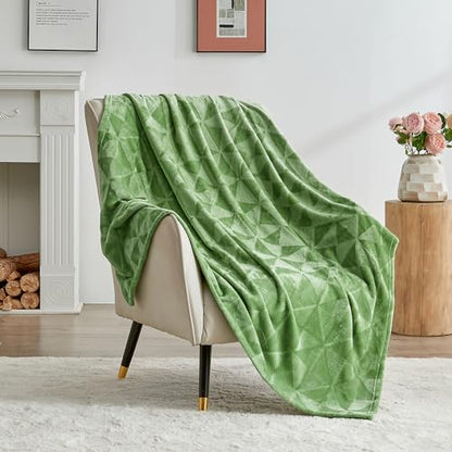 Triangle Textured Flannel Fleece Throw Blanket, Super Soft Lightweight Cozy Warm Plush Blanket for Bed Couch Sofa, 50 x 60 Inches, Sage Green - color: Sage Green, size: 50x60 IN