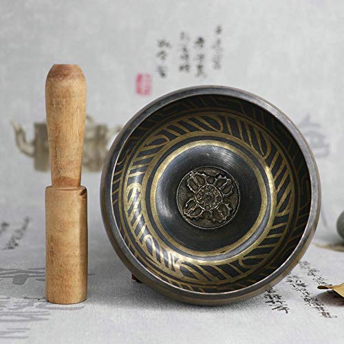 Tibetan Singing Bowl Buddhism Meditation Bell Hand Hammered Buddhist Brass Bowl (12.5CMX6CM) - size: 12.5CMX6CM