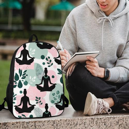 Meditation Yoga Nature 17 Inch Travel Backpack Casual Daypacks Computer Shoulder Bag for Work Shopping